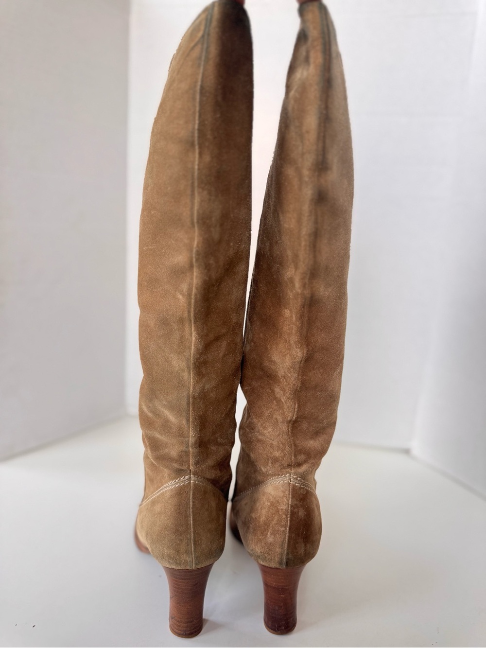 vintage 90s ralph lauren blue label tan suede tall heel boots size 8 *Flaws - Picture 6 of 15